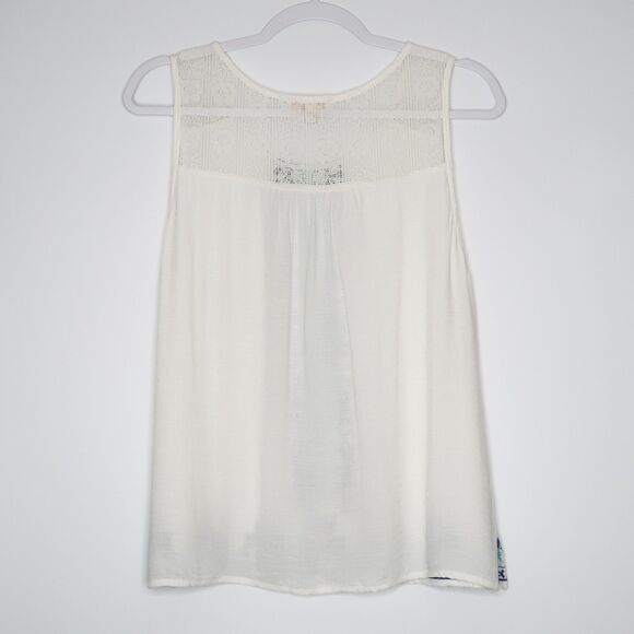 Skies Are‎ Blue Womens Tank Top Size XL White Blue Embroidered Floral Boho - Picture 2 of 7